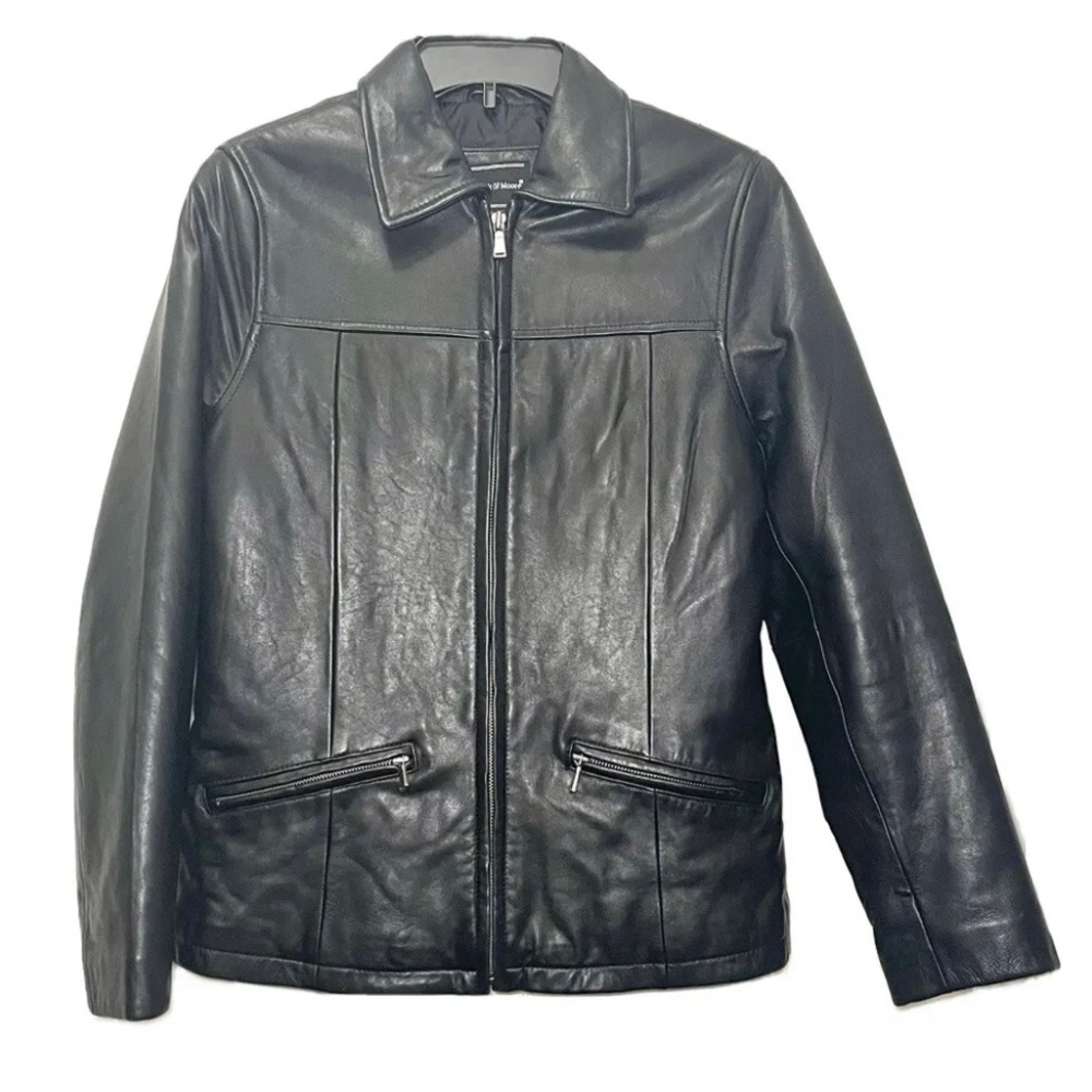 Preswick & Moore Black 100% Leather Zip Up Jacket Size S Unisex